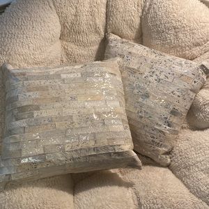2 Accent Pillows 💌Free Shipping Removable Leather Cream Metallic & Animal Print